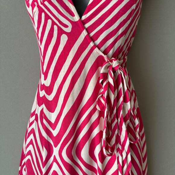 Diane von Furstenberg sz 2 pink white 100% silk midi wrap dress - Picture 4 of 10